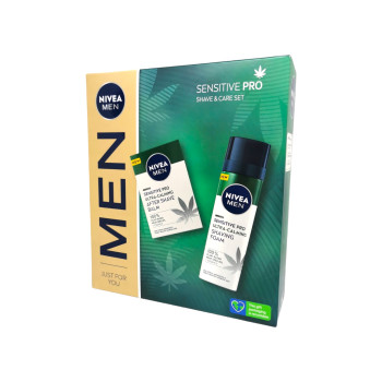 NIVEA подаръчен комплект за мъже, Sensitive pro, Афтършейв балсам 100мл, Пяна за бръсенене 200мл