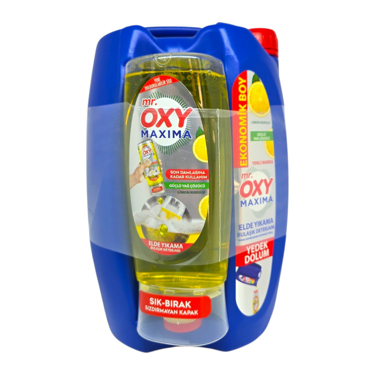 MR. OXY MAXIMA, препарат за ръчно миене на съдове с аромат на лимон, 3,5 л + 500 мл MR. OXY MAXIMA, препарат за ръчно миене на съдове с аромат на лимон, 3,5 л + 500 мл