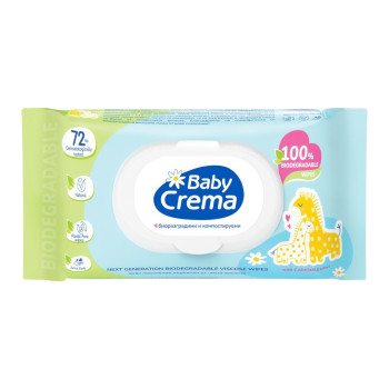BABY CREMA мокри кърпи бебешки, Капак, Био разградими, Лайка, 72 броя