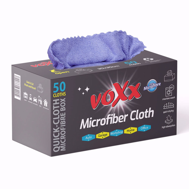 VOXX микрофибърна кърпа, Кутия, 30х30см, 50 броя 