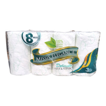 MISSIS ELEGANCE тоалетна хартия, Ароматизирана, 8 броя х 75гр, Зелена MISSIS ELEGANCE тоалетна хартия, Ароматизирана, 8 броя х 75гр, Зелена
