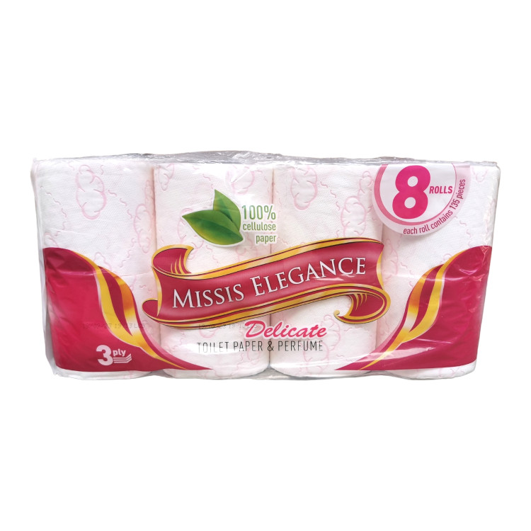 MISSIS ELEGANCE тоалетна хартия, Ароматизирана, 8 броя х 75гр, Розова
