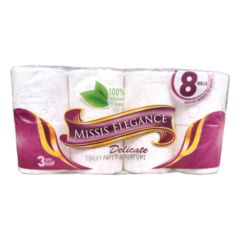 MISSIS ELEGANCE тоалетна хартия, Ароматизирана, 8 броя х 75гр, Лилава MISSIS ELEGANCE тоалетна хартия, Ароматизирана, 8 броя х 75гр, Лилава