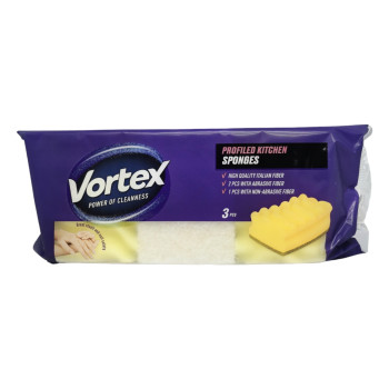 VORTEX гъба за съдове, 3 броя, С канал