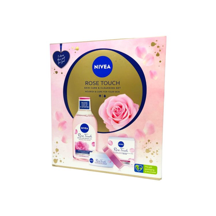 NIVEA подаръчен комплект за жени, Rose touch, Мицеларна вода, Крем за лице