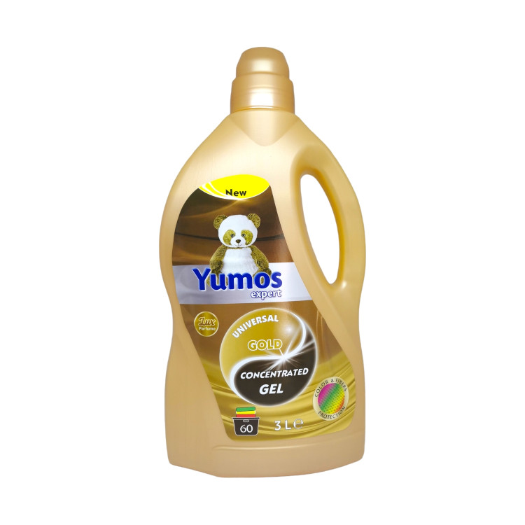 YUMOS течен перилен препарат, 3 литра, 60 пранета, Универсално пране, Gold