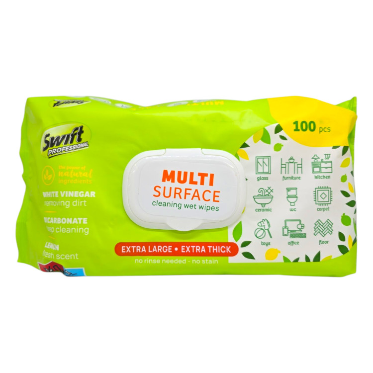 SWIFT мокри кърпи за почистване, Универсални, Multi Surface, 100 броя, Лимон