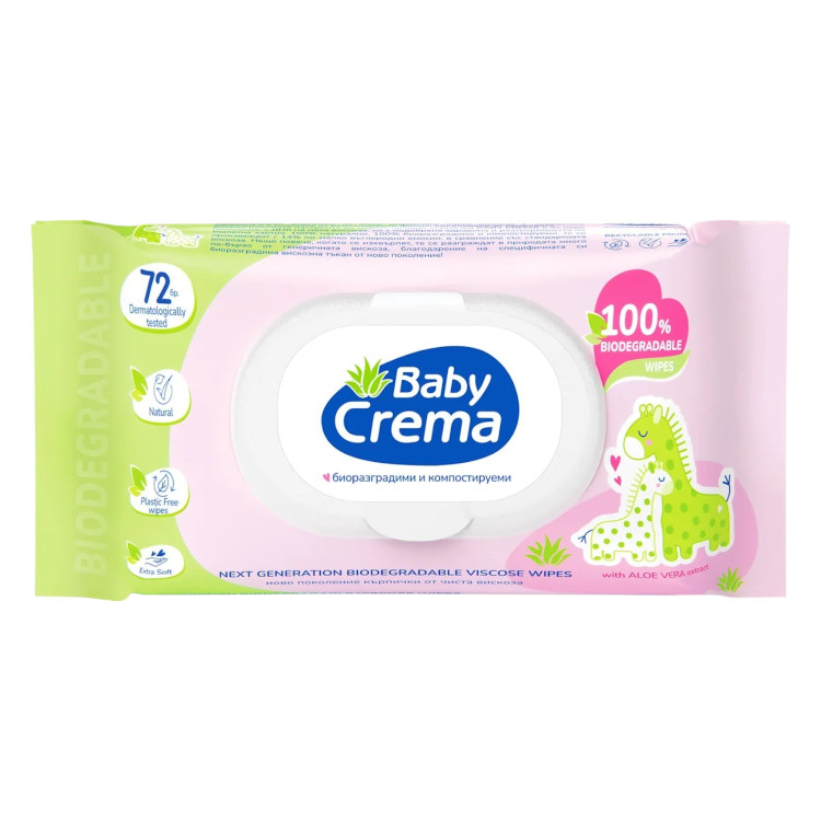 BABY CREMA мокри кърпи, Капак, Биоразградими, Алое Вера, 72 броя BABY CREMA мокри кърпи, Капак, Биоразградими, Алое Вера, 72 броя