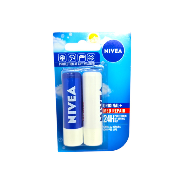 NIVEA балсам за устни, Original care & Med Repair, 2 броя