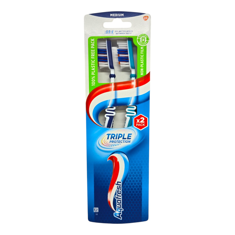 AQUAFRESH четка за зъби, Triple Protection, Medium, 2 броя