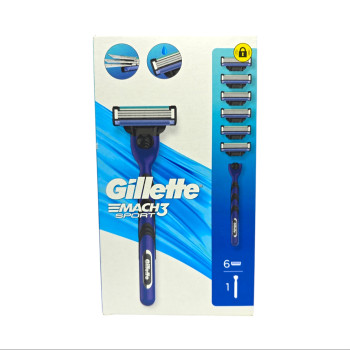 GILLETTE мъжка самобръсначка, Mach 3 Sport, Дръжка 1 брой, Ножчета 6 броя