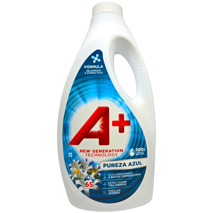A+ течен перилен препарат, 65 пранета, 2.925мл, Бяло пране, Pureza azul