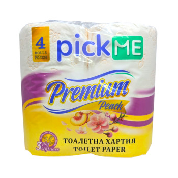 PICK ME тоалетна хартия, Premium, Ароматизирана, Праскова, 4 броя х 85гр PICK ME тоалетна хартия, Premium, Ароматизирана, Праскова, 4 броя х 85гр
