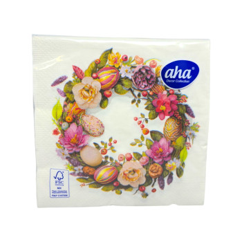 AHA салфетки с картинка, Великденски, 20броя, Венец шишарки и цветя