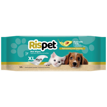 RISPET мокри кърпи за куче и котка, XL 20х20см, 54 броя, Авокадо RISPET мокри кърпи за куче и котка, XL 20х20см, 54 броя, Авокадо