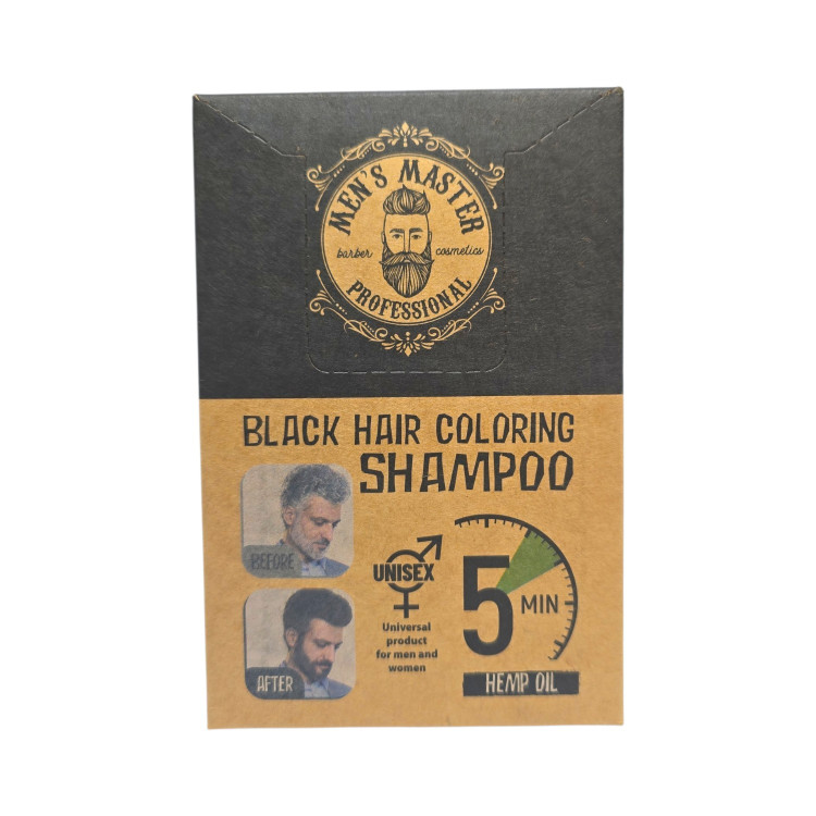 MEN'S MASTER оцветяващ шампоан за коса и брада, 10 броя, Черна