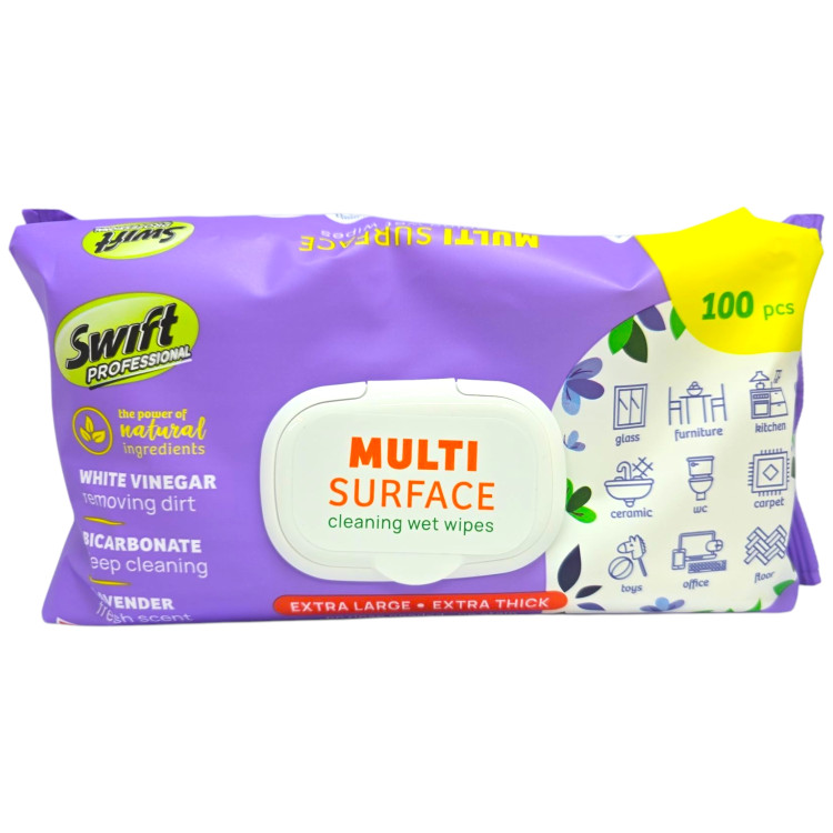 SWIFT мокри кърпи за почистване, Универсални, Multi Surface, 100 броя, Лавандула SWIFT мокри кърпи за почистване, Универсални, Multi Surface, 100 броя, Лавандула