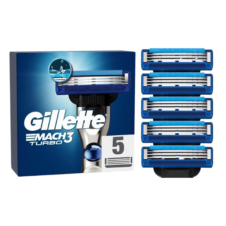 GILLETTE резервни ножчета за самобръсначка, Mach3, Turbo, 5 броя GILLETTE резервни ножчета за самобръсначка, Mach3, Turbo, 5 броя