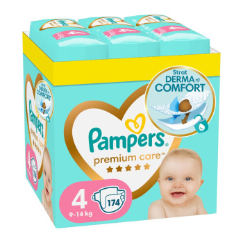PAMPERS premium care бебешки пелени, Номер 4, 9-14кг, 174броя