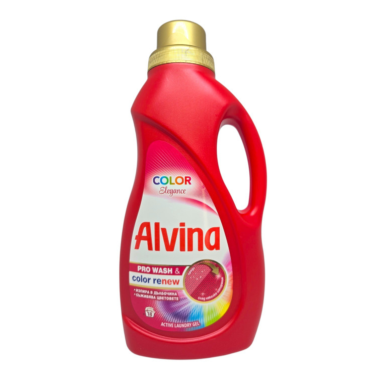 ALVINA течен перилен препарат, 900мл, 18 пранета, Pro wash & Color renew, Цветно пране