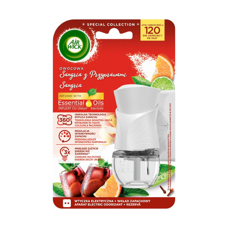 AIR WICK електрически ароматизатор машинка+пълнител 19мл, Sangria AIR WICK електрически ароматизатор машинка+пълнител 19мл, Sangria