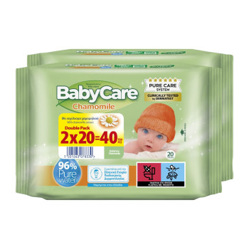 BABY CARE бебешки мокри кърпи, Лайка, 2х20 броя