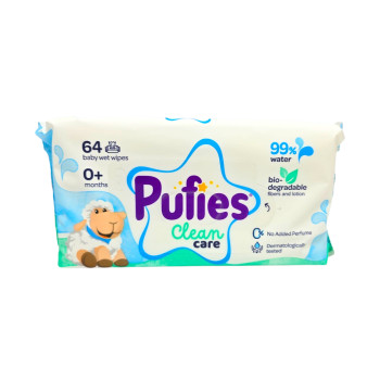 PUFIES мокри кърпи, Clean care, 99% вода, 64 броя