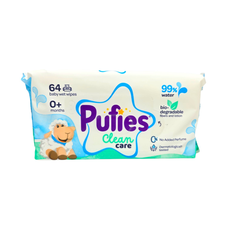 PUFIES мокри кърпи, Clean care, 99% вода, 64 броя PUFIES мокри кърпи, Clean care, 99% вода, 64 броя