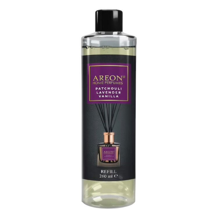 AREON пълнител за домашен парфюм с клечки, Lux, 260мл, Patchouli-Lavander-Vanilla AREON пълнител за домашен парфюм с клечки, Lux, 260мл, Patchouli-Lavander-Vanilla