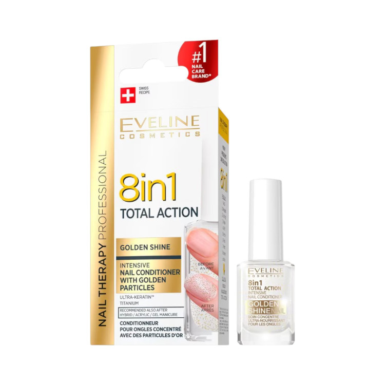 EVELINE заздравител за нокти, 8in1, Total action, Golden shine