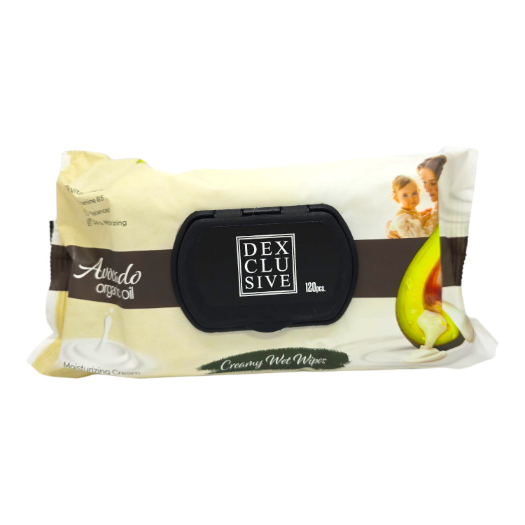 DEXCLUSIVE мокри кърпи, 120 броя, Авокадо и масло от арган DEXCLUSIVE мокри кърпи, 120 броя, Авокадо и масло от арган