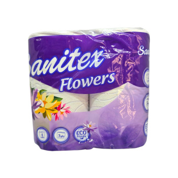 SANITEX тоалетна хартия, 3 пласта, 4 броя х 65гр, Flowers SANITEX тоалетна хартия, 3 пласта, 4 броя х 65гр, Flowers