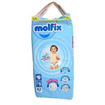 MOLFIX бебешки пелени, Giga Regular, номер 6, 62БР, 15кг+ MOLFIX бебешки пелени, Giga Regular, номер 6, 62БР, 15кг+