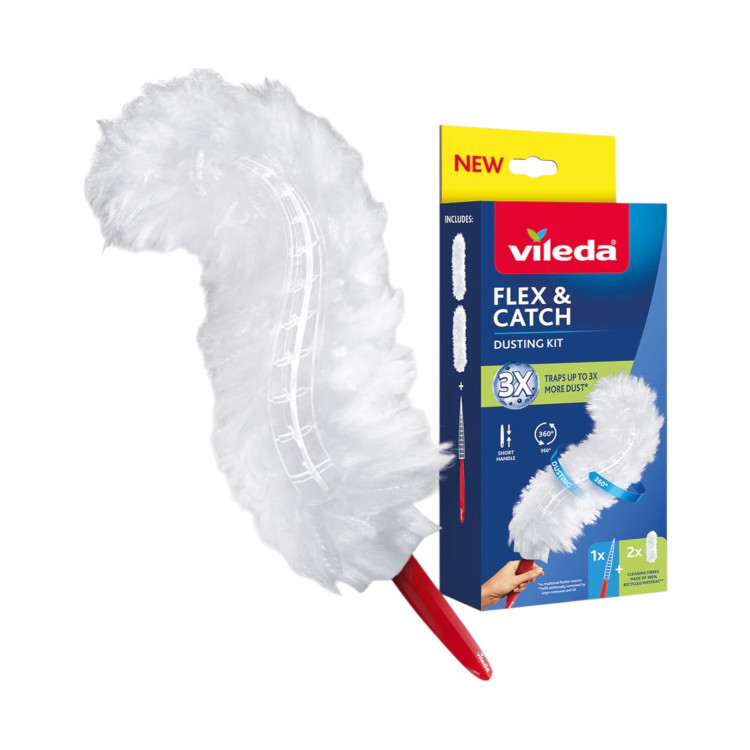 VILEDA flex & catch четка за прах+ 3 резерви, Къса дръжка VILEDA flex & catch четка за прах+ 3 резерви, Къса дръжка