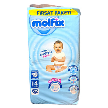 MOLFIX бебешки пелени, номер 4, 62БР, 7-14КГ MOLFIX бебешки пелени, номер 4, 62БР, 7-14КГ