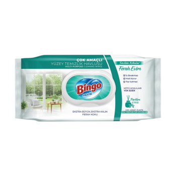 BINGO санитарни мокри кърпи, За почистване на всякакви повърхности, Fresh Home, 96 броя, 1100гр