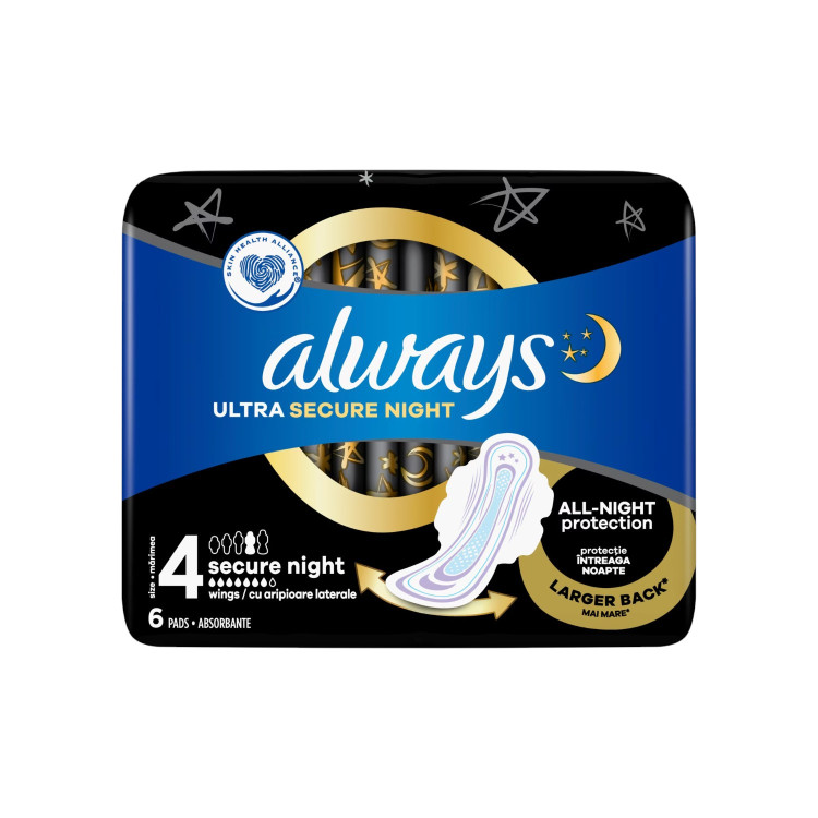 ALWAYS дамски превръзки, Ultra, Secure night, 6 броя ALWAYS дамски превръзки, Ultra, Secure night, 6 броя