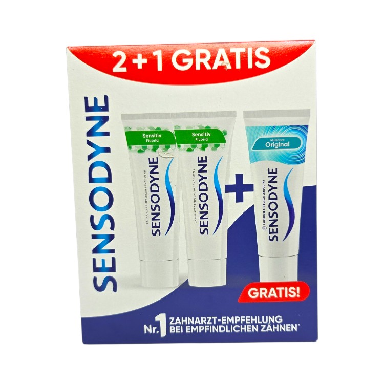 SENSODYNE 2+1 Gratis–паста за чувствителни зъби Sensitiv Fluorid + MultiCare Original, 75мл
