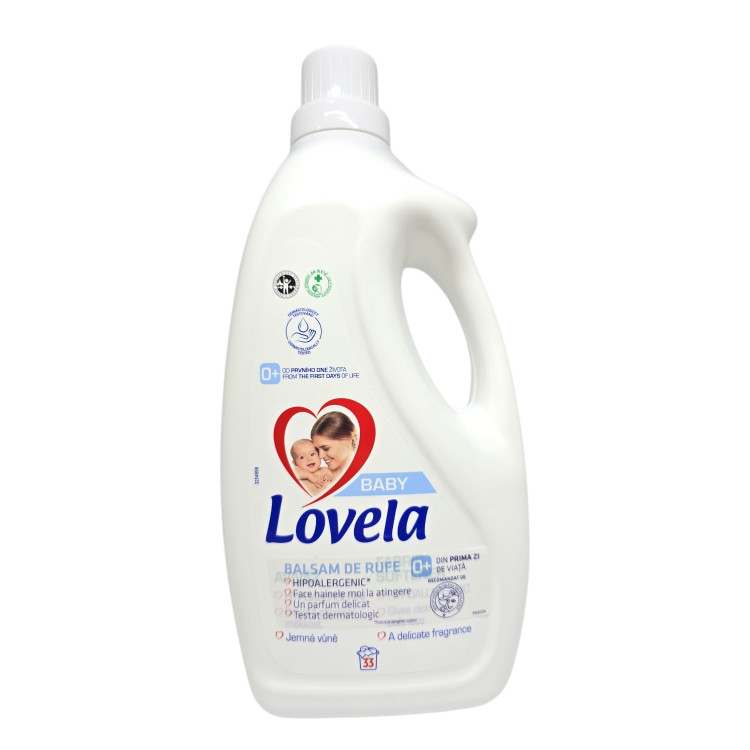 LOVELA омекотител за пране, Хипоалергенен 0+, 33 пранета, 2 литра LOVELA омекотител за пране, Хипоалергенен 0+, 33 пранета, 2 литра