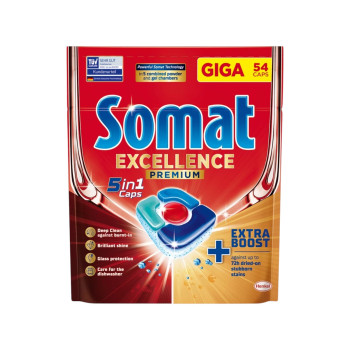 SOMAT таблетки за съдомиялна машина, 54 броя, Excellence, Premium, 5в1 SOMAT таблетки за съдомиялна машина, 54 броя, Excellence, Premium, 5в1