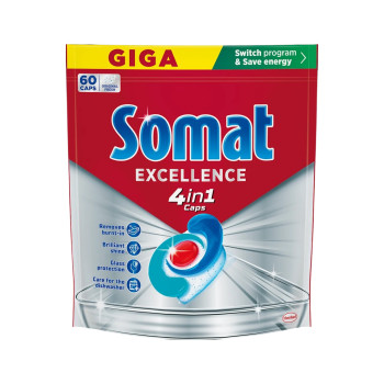 SOMAT таблетки за съдомиялна машина, 60 броя, Excellence, Original Fresh, 4в1 SOMAT таблетки за съдомиялна машина, 60 броя, Excellence, Original Fresh, 4в1
