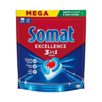 SOMAT таблетки за съдомиялна машина, 70 броя, Excellence, Original Fresh, 3в1 SOMAT таблетки за съдомиялна машина, 70 броя, Excellence, Original Fresh, 3в1