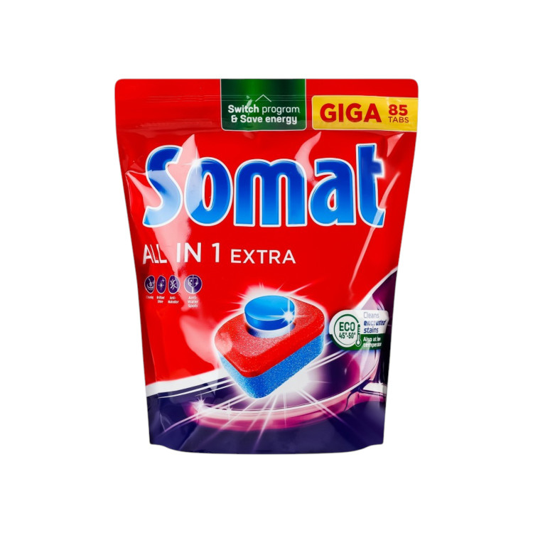 SOMAT таблетки за съдомиялна машина, 85 броя, All in 1 Extra, Giga Pack