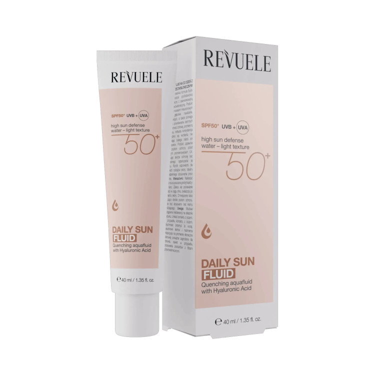 REVUELE Daily Sun Fluid SPF 50+, водолек слънцезащитен флуид с хиалуронова киселина, 40 ml