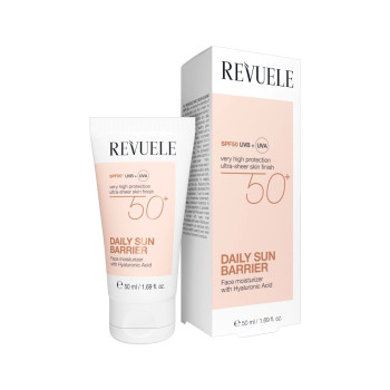 REVUELE Daily Sun Barrier SPF 50+, дневен хидратиращ слънцезащитен крем с хиалуронова киселина, 50 ml