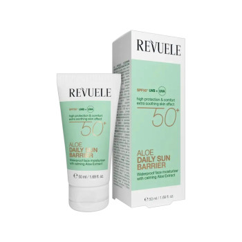 REVUELE Aloe Daily Sun Barrier SPF 50+, водоустойчив дневен крем с алое и висока слънцезащита, 50 ml