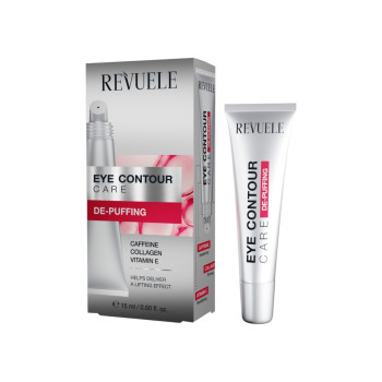 REVUELE Eye Contour Care De‑Puffing, околоочен крем‑гел с кофеин, колаген и витамин E, 15 ml