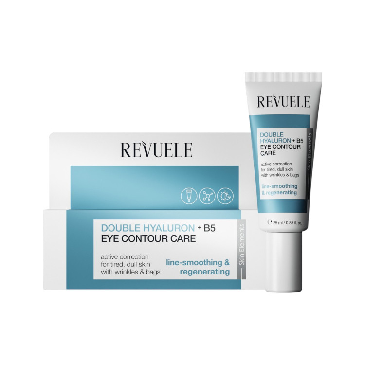 REVUELE Double Hyaluron + B5 Eye Contour Care, хидратиращ околоочен крем‑гел против бръчки и торбички, 25 ml