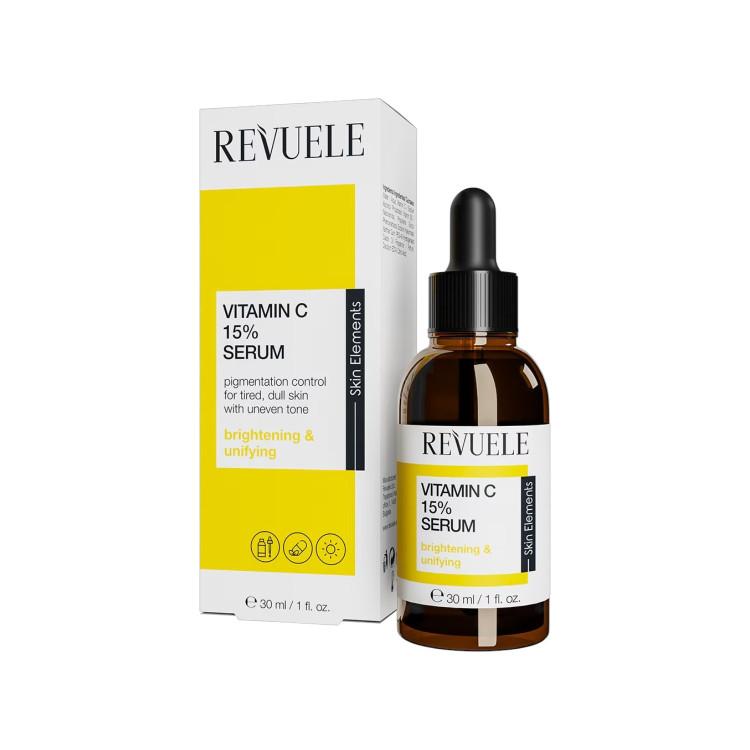 REVUELE Vitamin C 15% Serum, серум за лице против пигментации, озаряващ и изравняващ тена, 30 ml REVUELE Vitamin C 15% Serum, серум за лице против пигментации, озаряващ и изравняващ тена, 30 ml