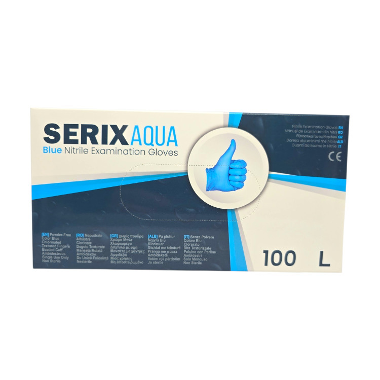 SERIX AQUA Медицински нитрилни ръкавици Blue Nitrile Gloves, L, 100 бр. SERIX AQUA Медицински нитрилни ръкавици Blue Nitrile Gloves, L, 100 бр.